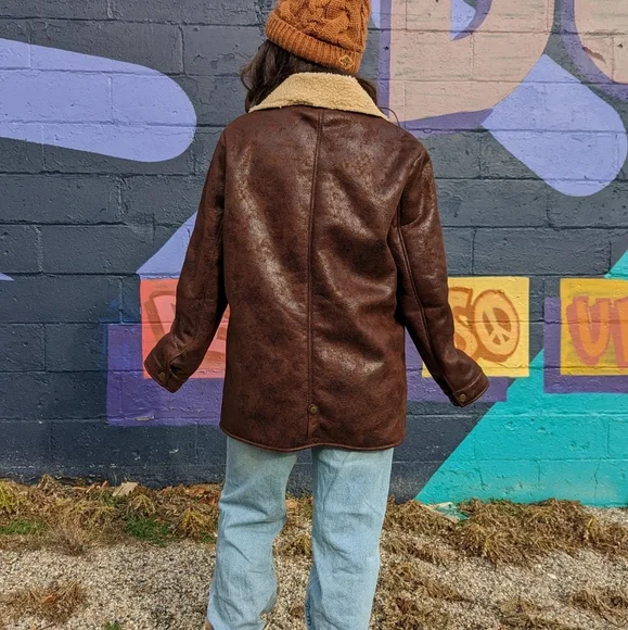 Faux Leather Jacket with Sherpa Liner - Picture 5 of 6